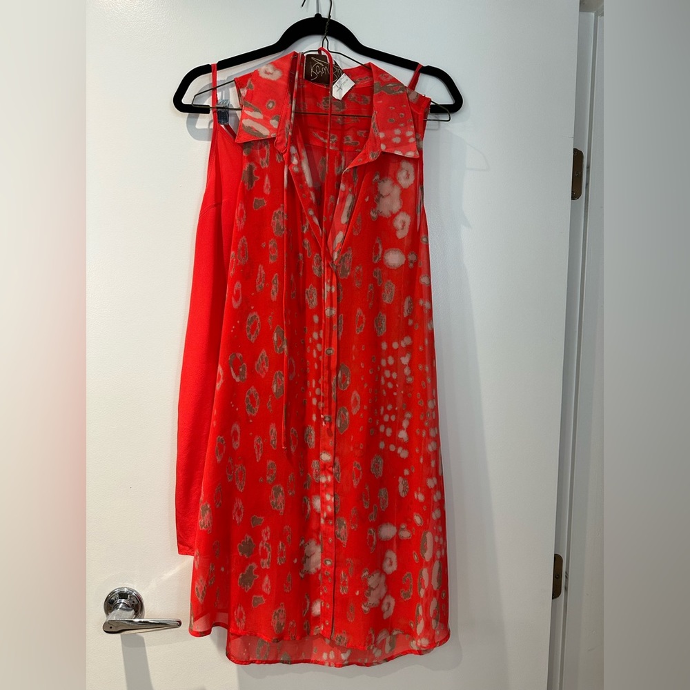 LIKE NEW 100% silk vintage Rory Beca dress with under slip and tie belt size S